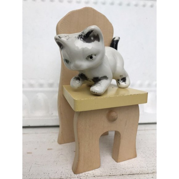 Vtg Porcelain Hand Painted Antq 50s Cat Figurine W ChairCats Kitten Miniature - Picture 14 of 16